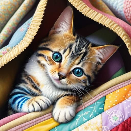 Kitten's Curious Gaze in Color Pencil Style
