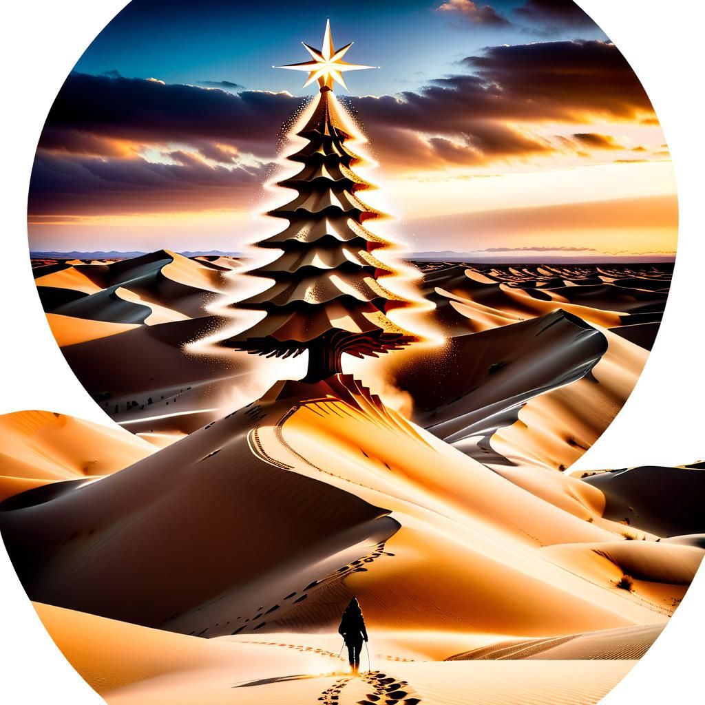 Sand Christmas Tree in Desert Landscape