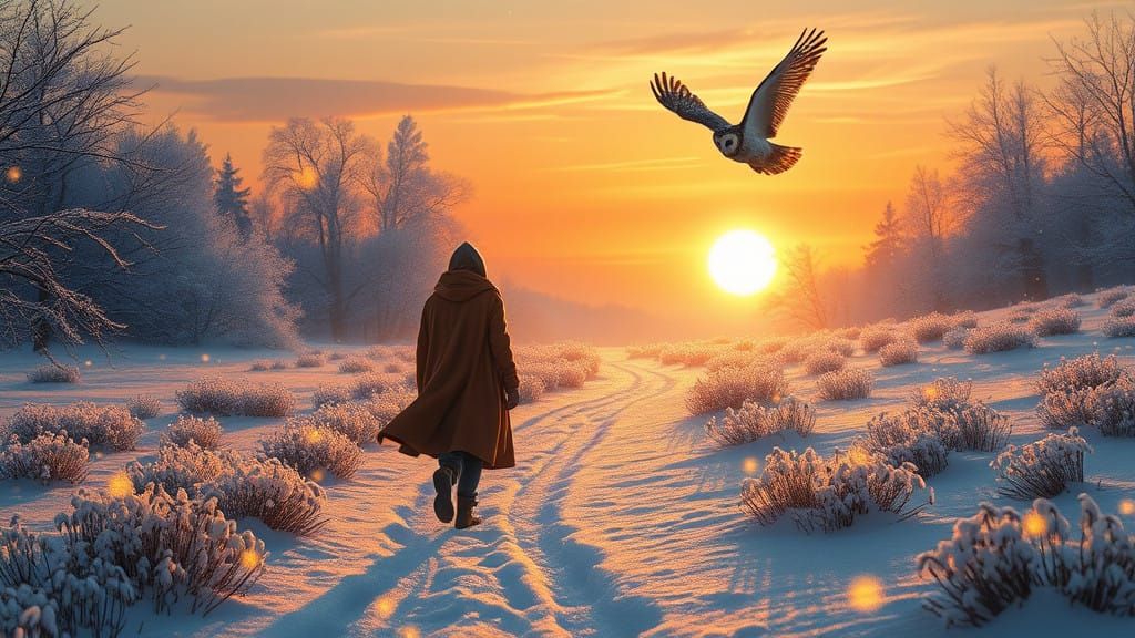 Enchanted Winter Wanderer in Golden Cloak
