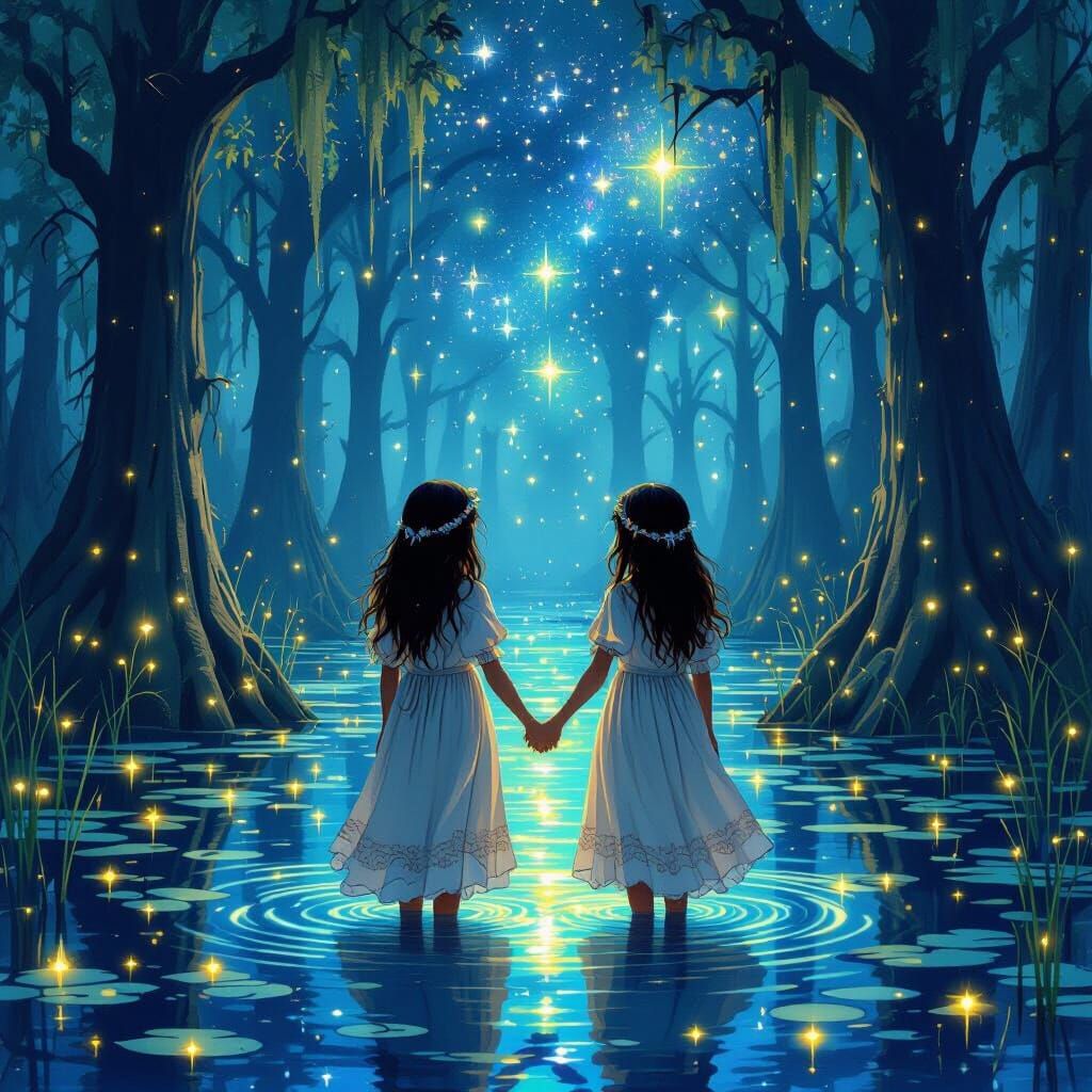Girls in Firefly Swamp: Dreamlike Surrealism