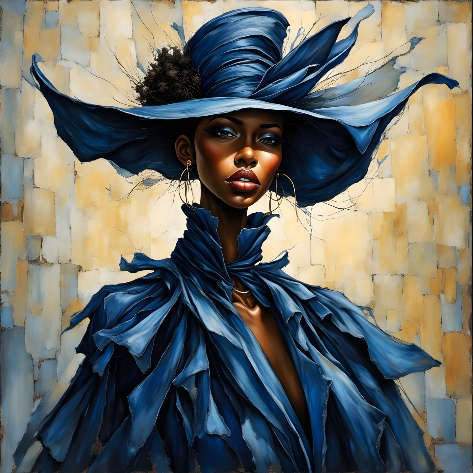Elegant Black Woman in Haute Couture Gown and Ascot Hat