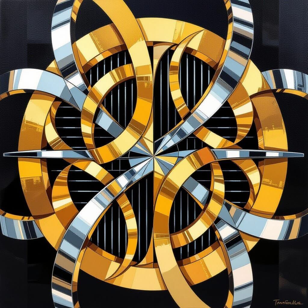 Art Deco Chrome and Gold Abstract Composition