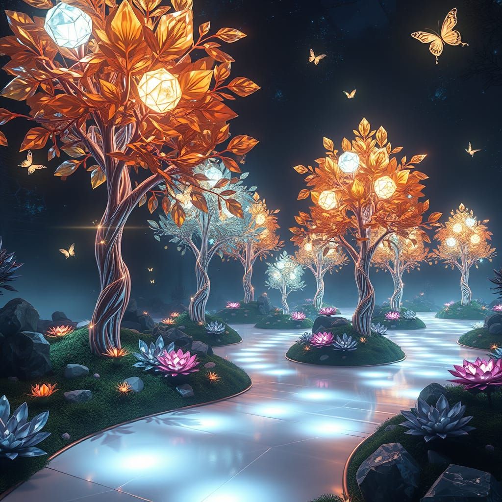 Diamond Trees and Crystal Flowers in Botanical Garden