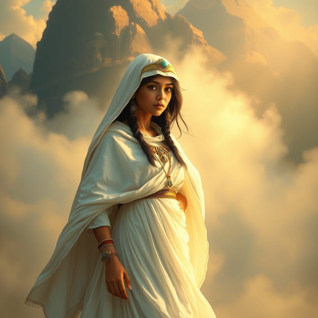 Egyptian Girl in Ethereal Landscape, Hyperdetailed Art