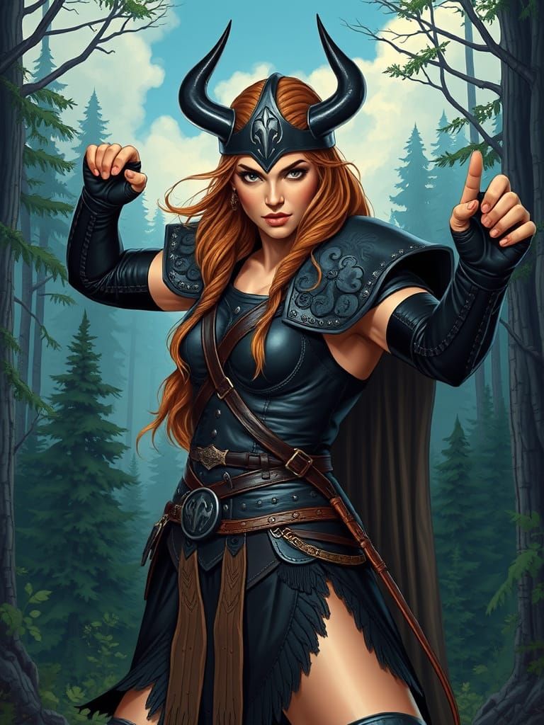 Viking Warrior Goddess in Post-Impressionist Style