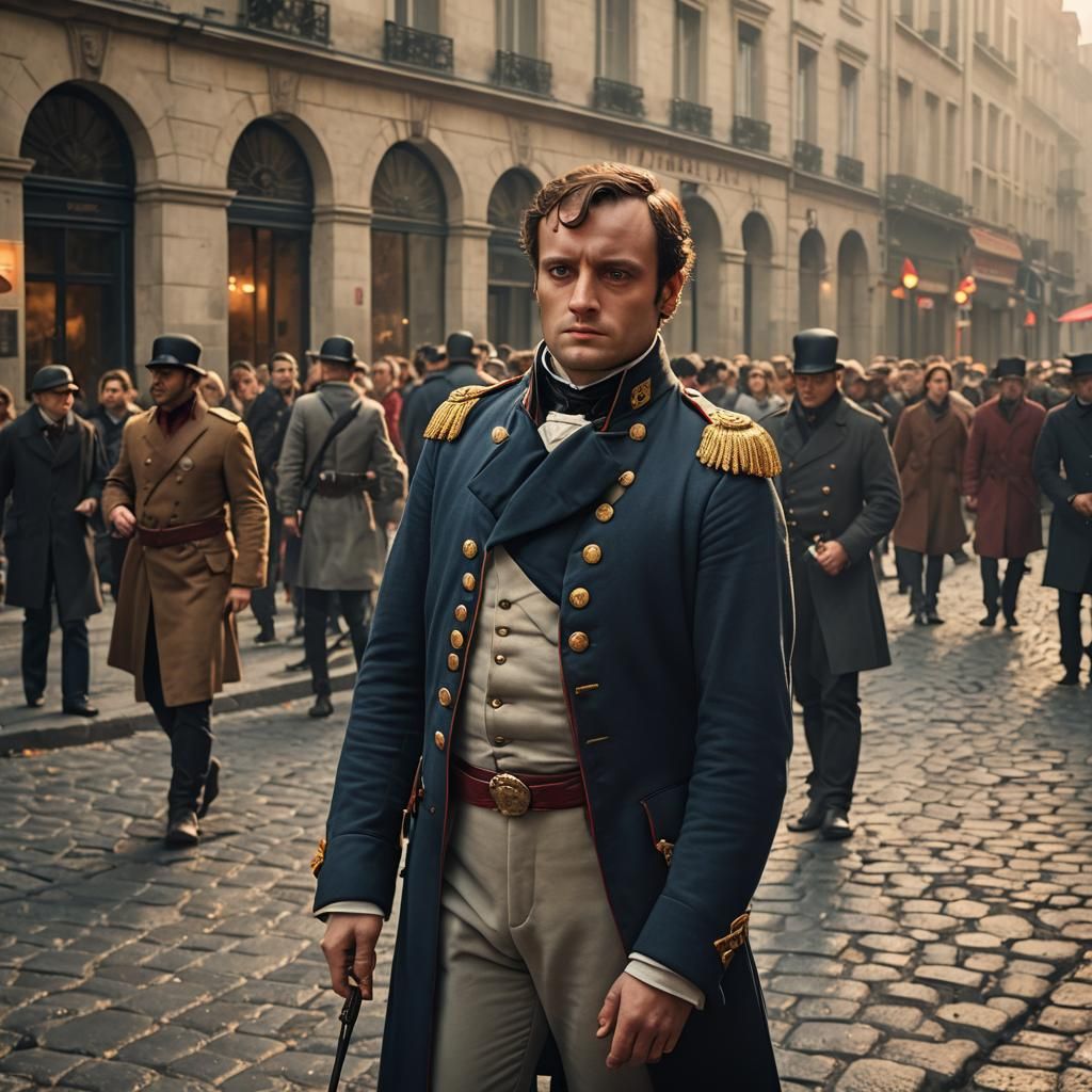 Napoleon Seeks Soldiers in Paris: Cinematic Film Still