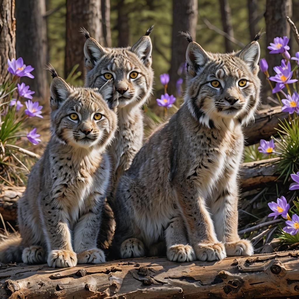 Canada Lynx Cubs Playing in Pine Forest