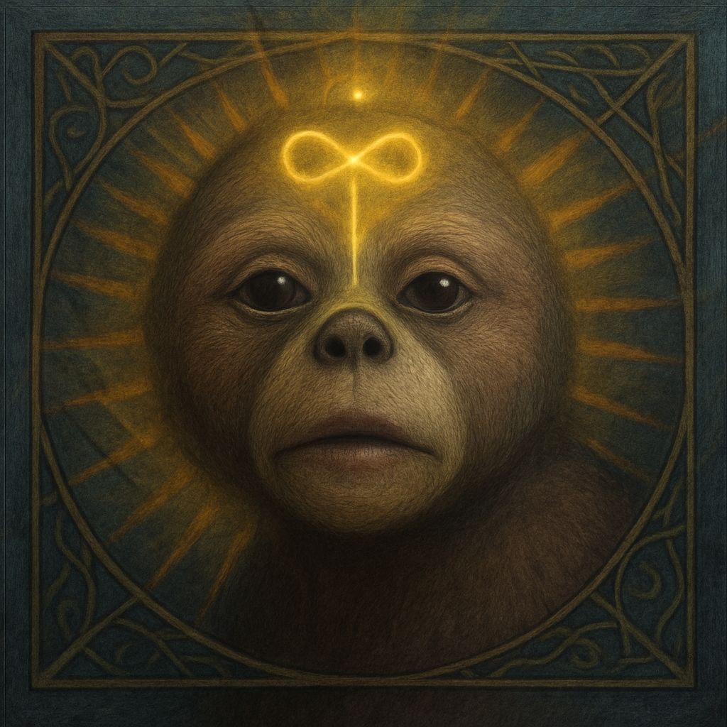 Surreal Chimera Face with Glowing Symbol