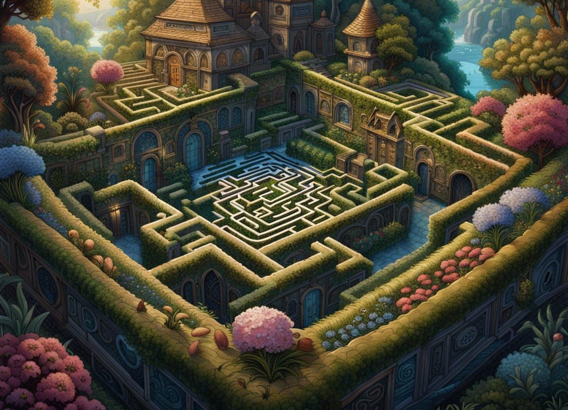 Floral Fairytale Labyrinth Maze: Top View Perspective