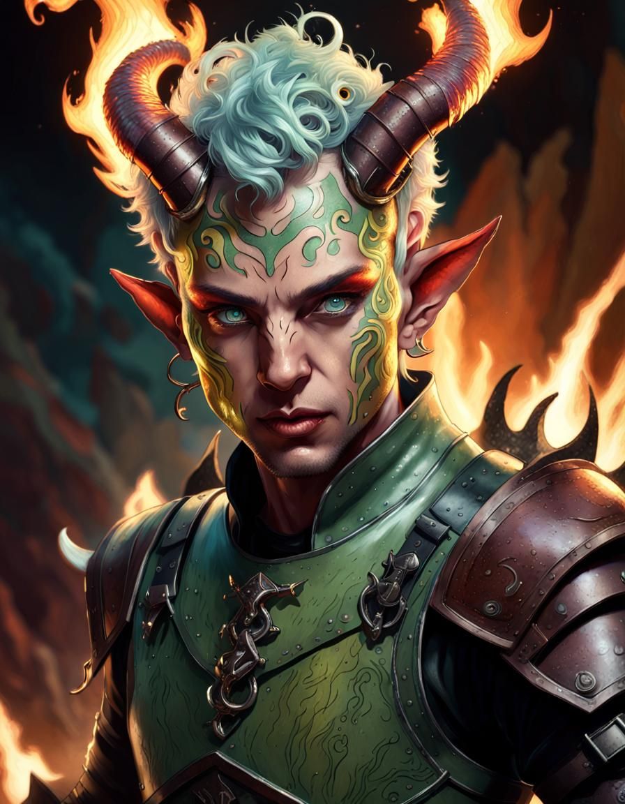 Thyrreus Malfurion Abir -  fireproof Tiefling fighter (D&D), descendant of Mask (the god of thievery, lies and intrigues...
