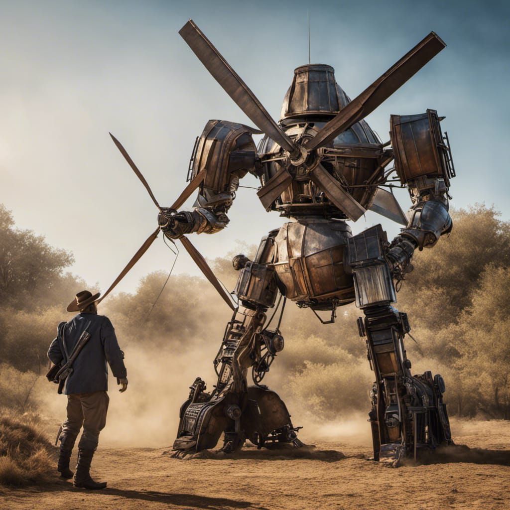 Don Quixote and the Giant Robot Windmill Transformer.
