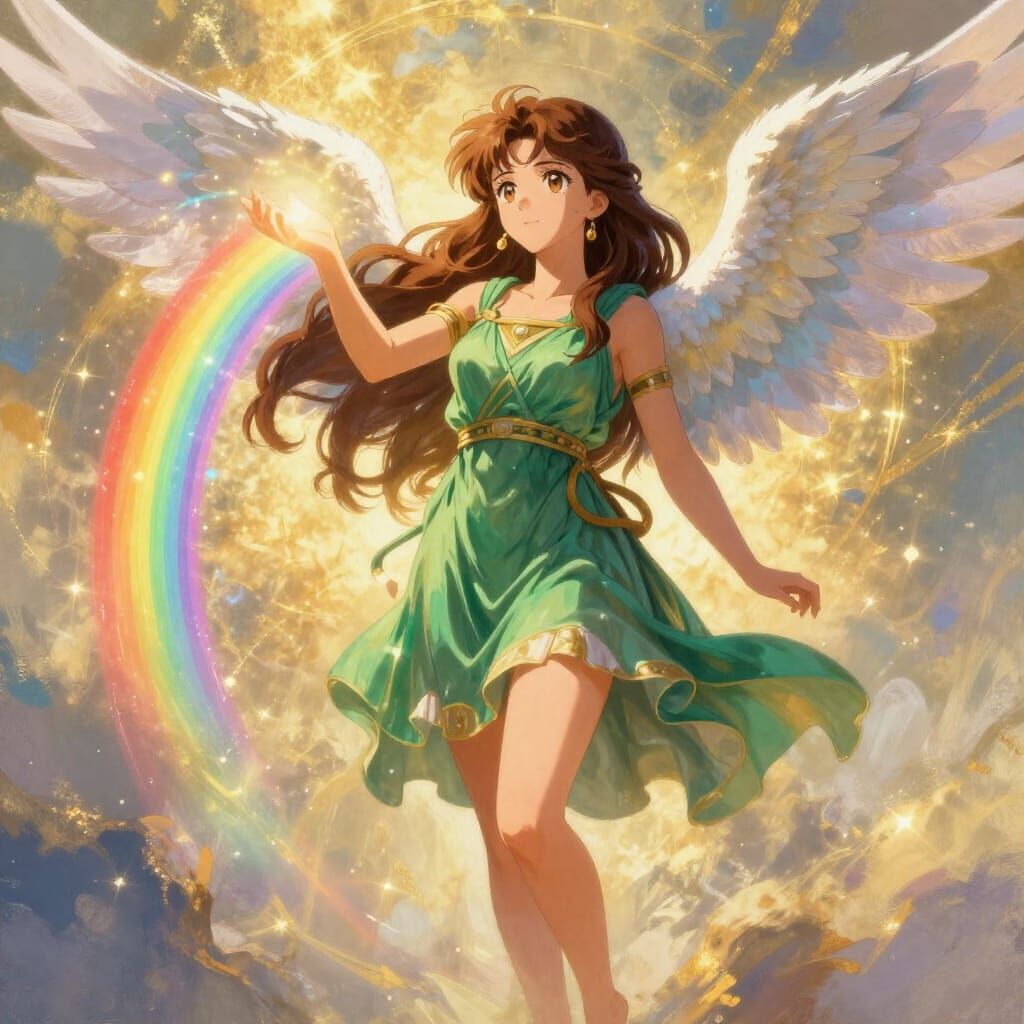 Iris, Rainbow Goddess, Spellcasting Magic in Anime Style