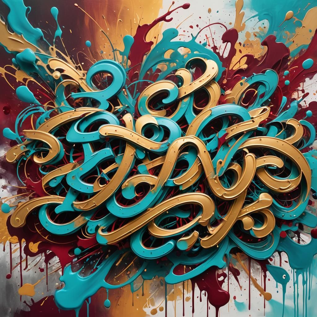 Vibrant City Street Calligraphy in Abstract Graffiti Art