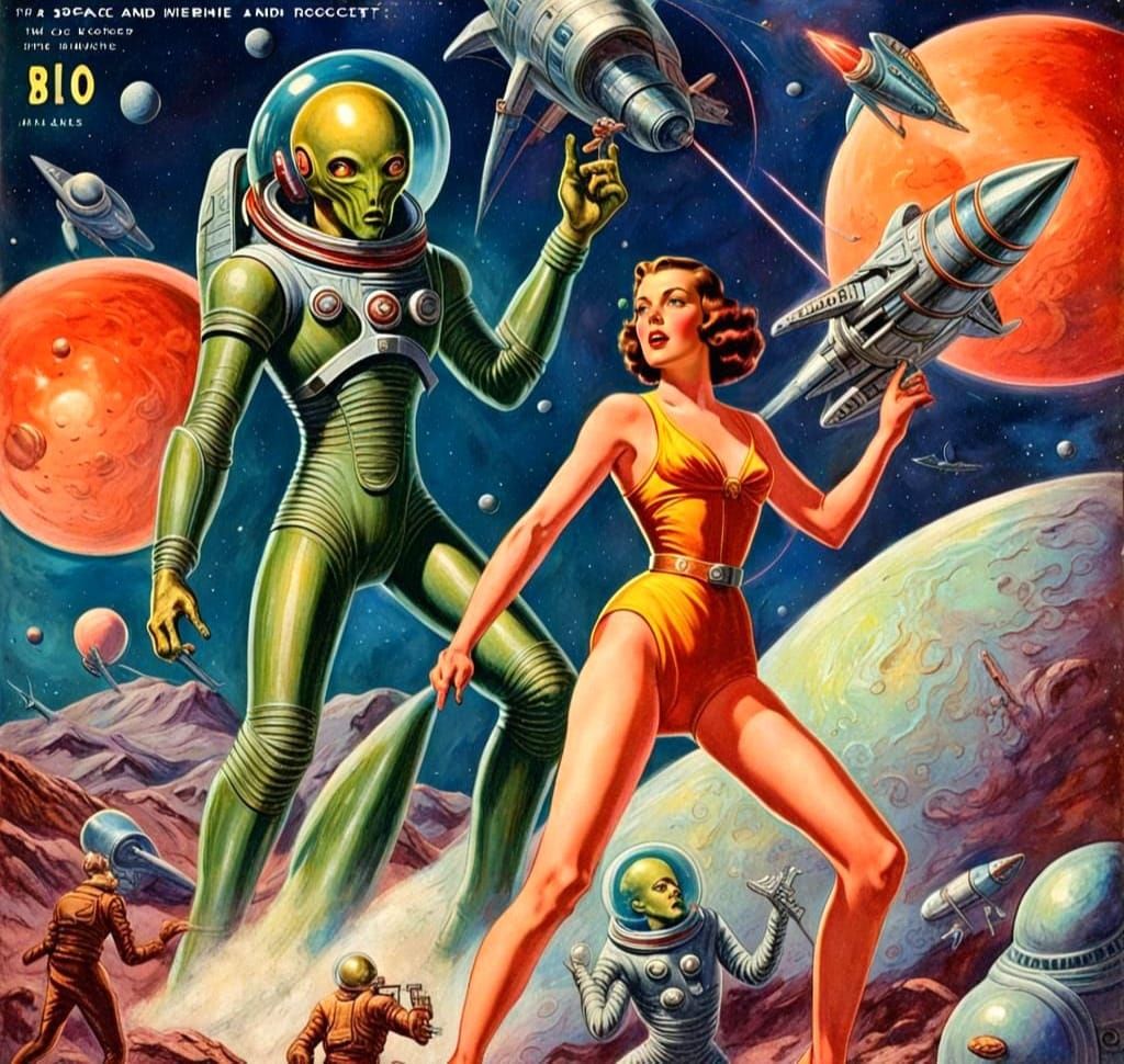 Retro Sci-Fi Magazine Cover: Heroes Versus Aliens