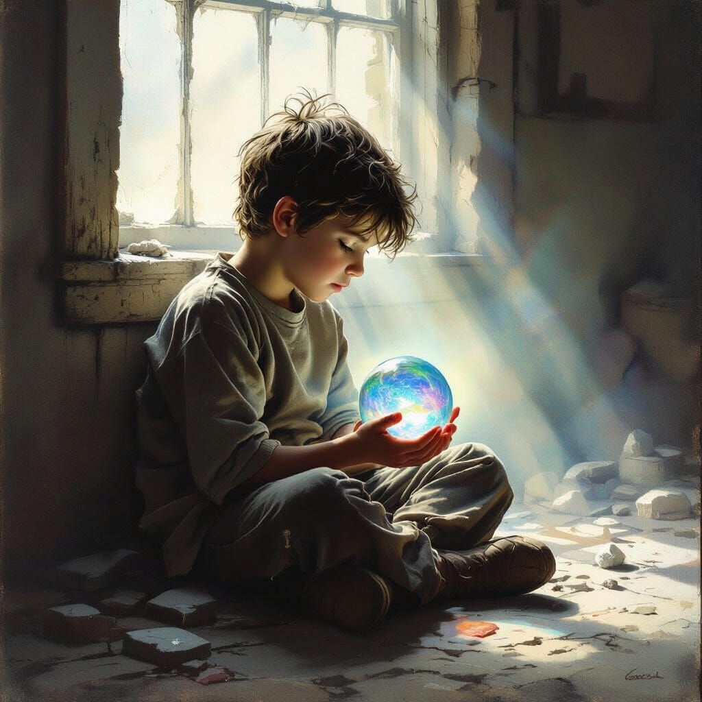 Boy Dreams of Fantasy Worlds in Realistic Style