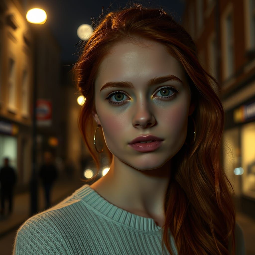 Misty London Street Scene with Redhead Model