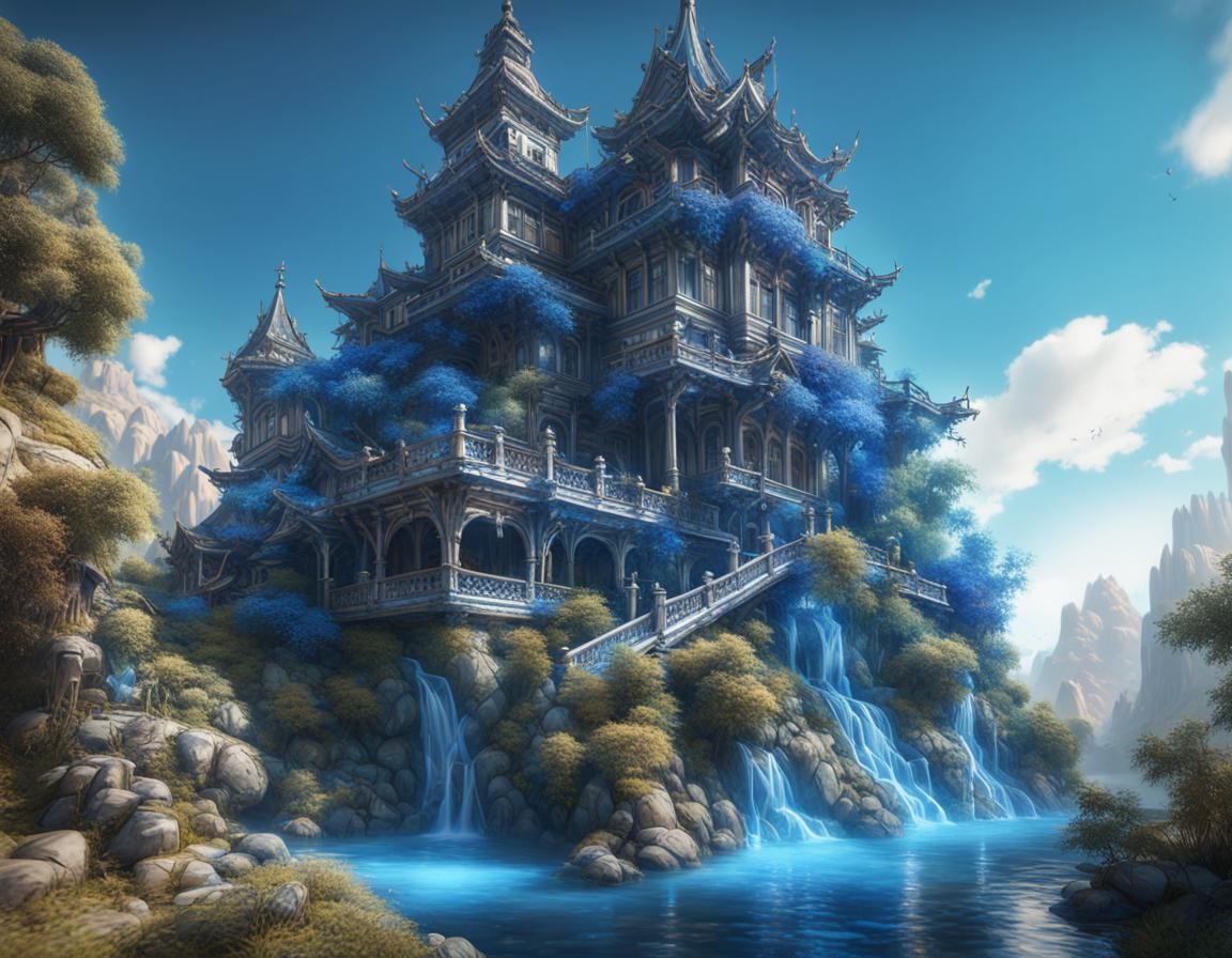 Utopian Blue Color-Splash in Detailed 3D Rendering