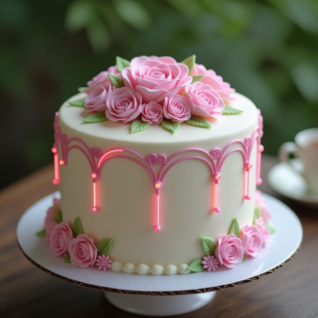 Art Nouveau Cake with Neon Elements