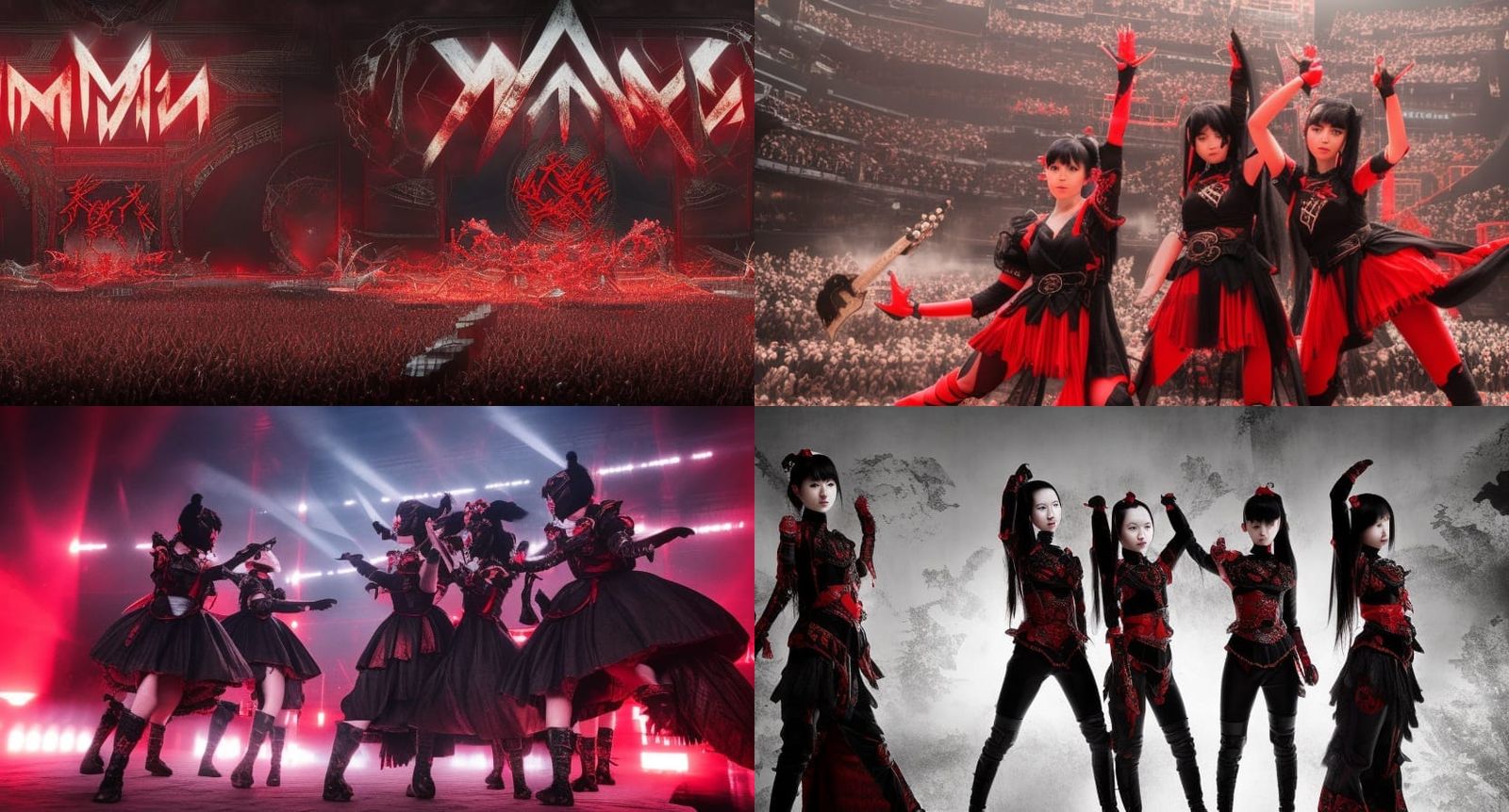 Babymetal Band Rendered as Detailed Matte Painting