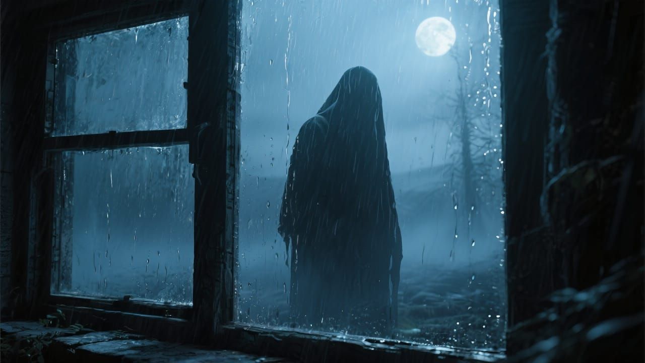 Eerie Figure in Window, Digital Concept Art