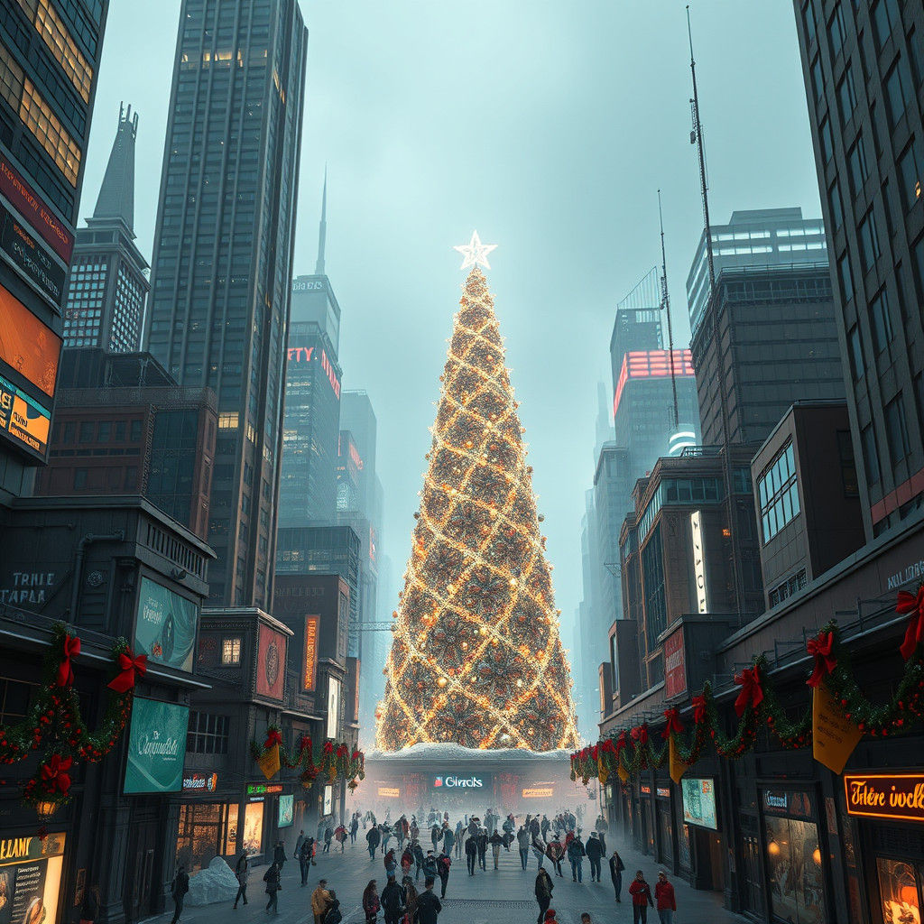 Christmas Poinsettia City: A Dystopian 3D Render
