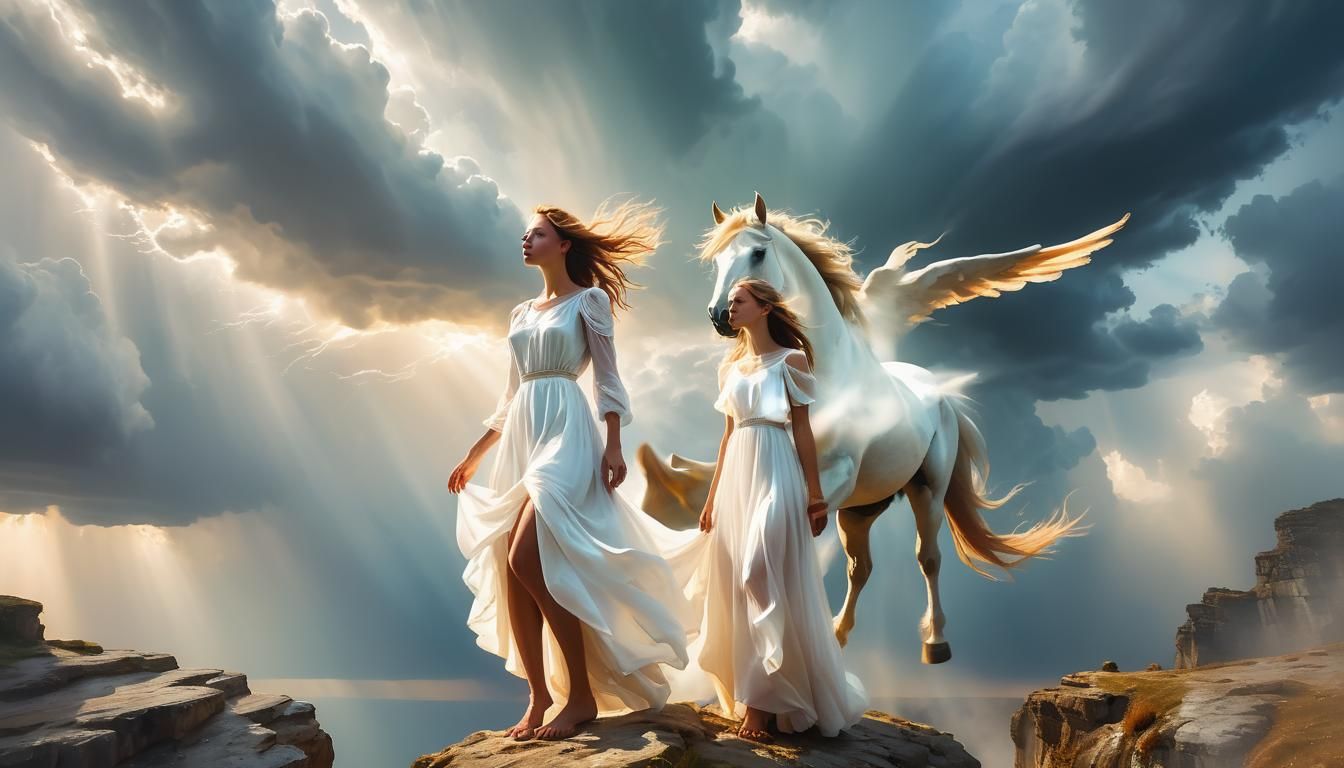 Woman and Winged Horse in Surreal Fauvist Style