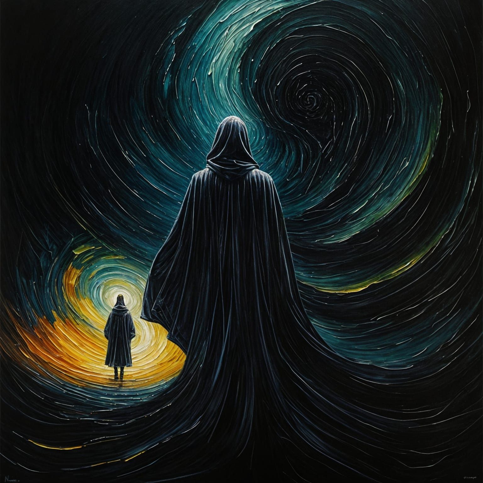 Surreal Gothic Scene in Neo-Impressionist Oil Painting