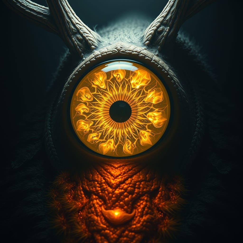 Cinematic Close-Up of an Antlered Creature's Hypnotic Eye