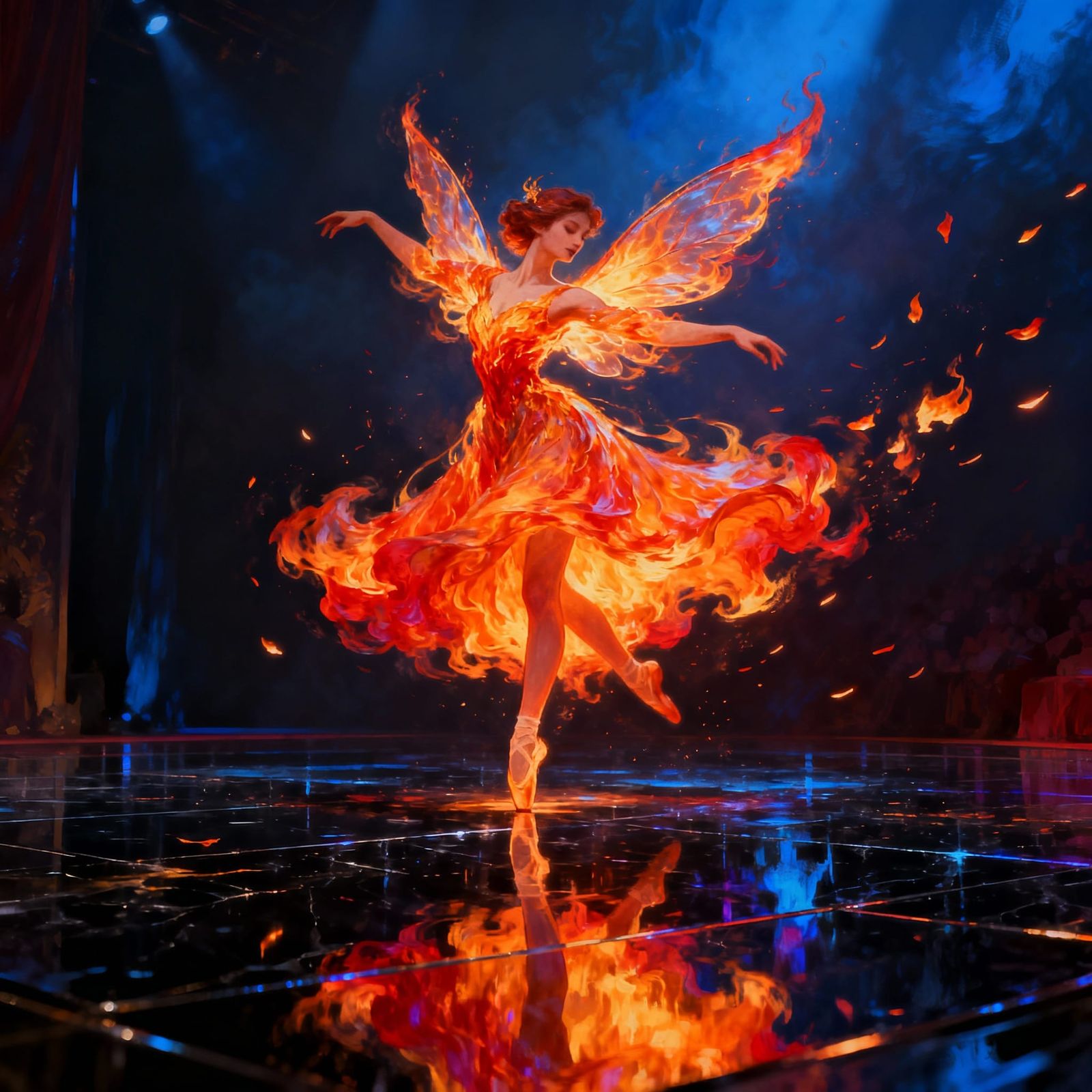 Fiery Fairy Dancing on Obsidian Stage