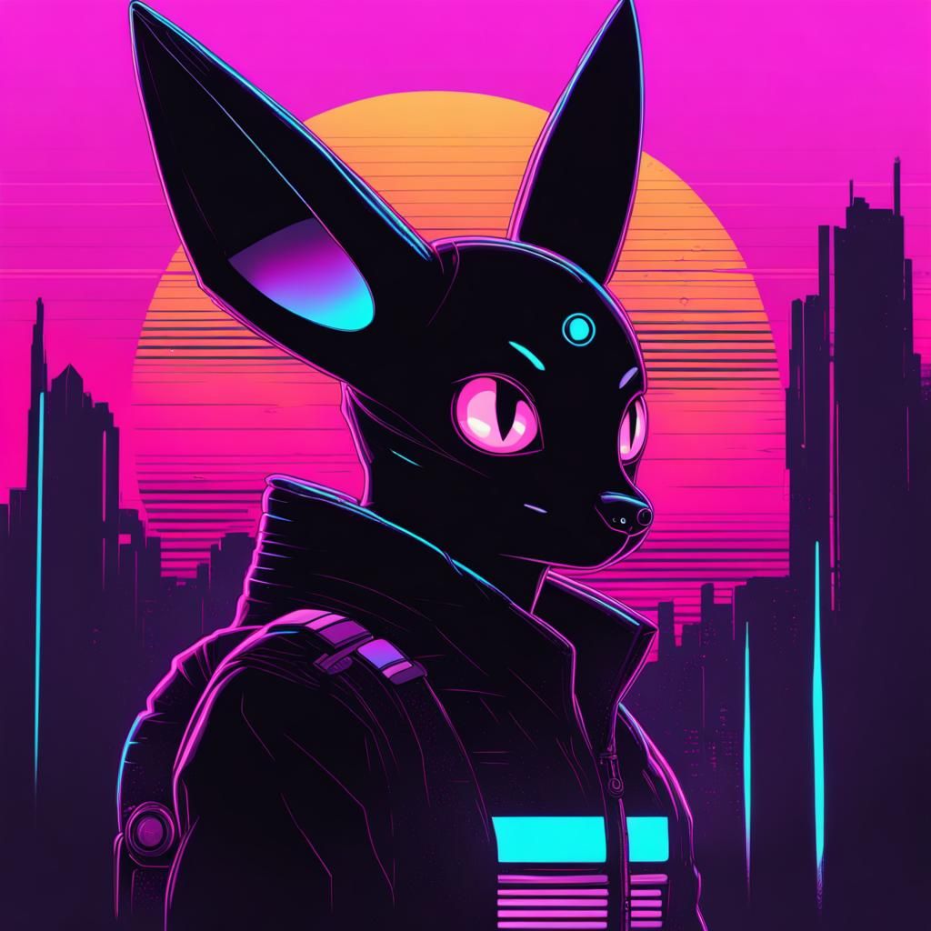 Umbreon in Synthwave Neon Retro Style