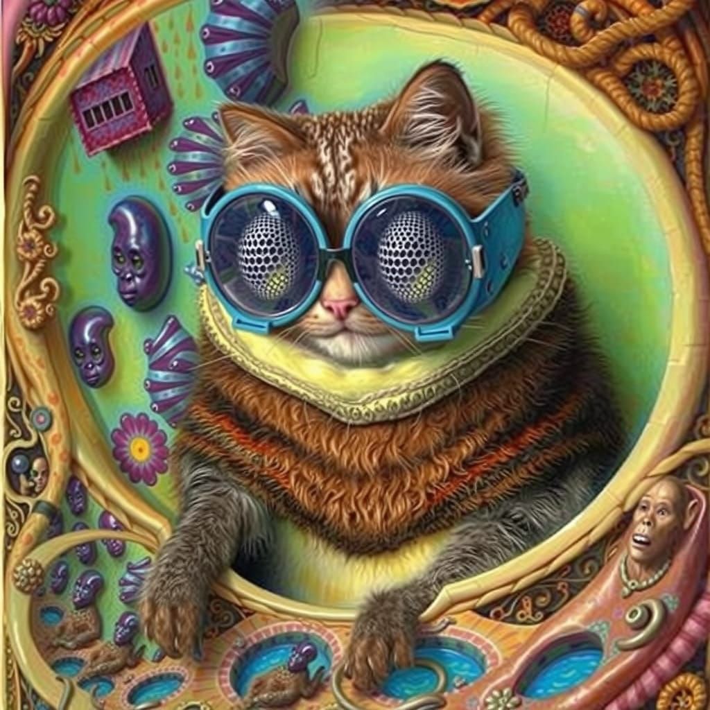 Psychedelic Cat in Sunglasses with Orangutans