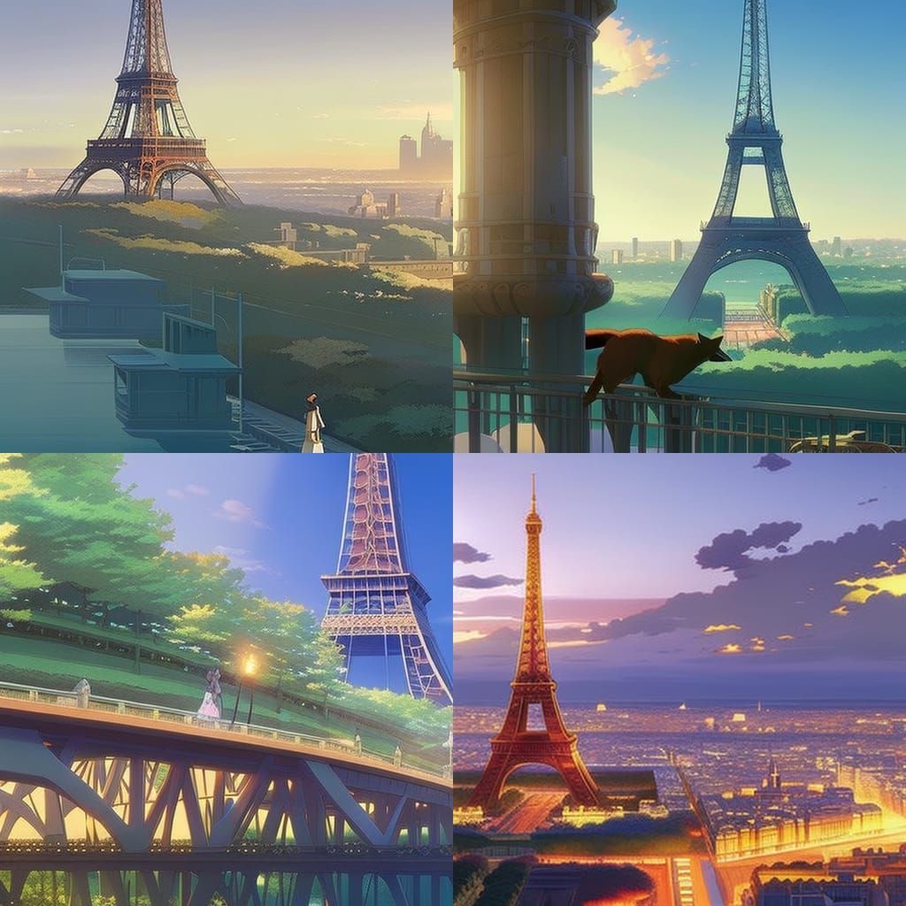 Fox by Eiffel Tower in Anime Style