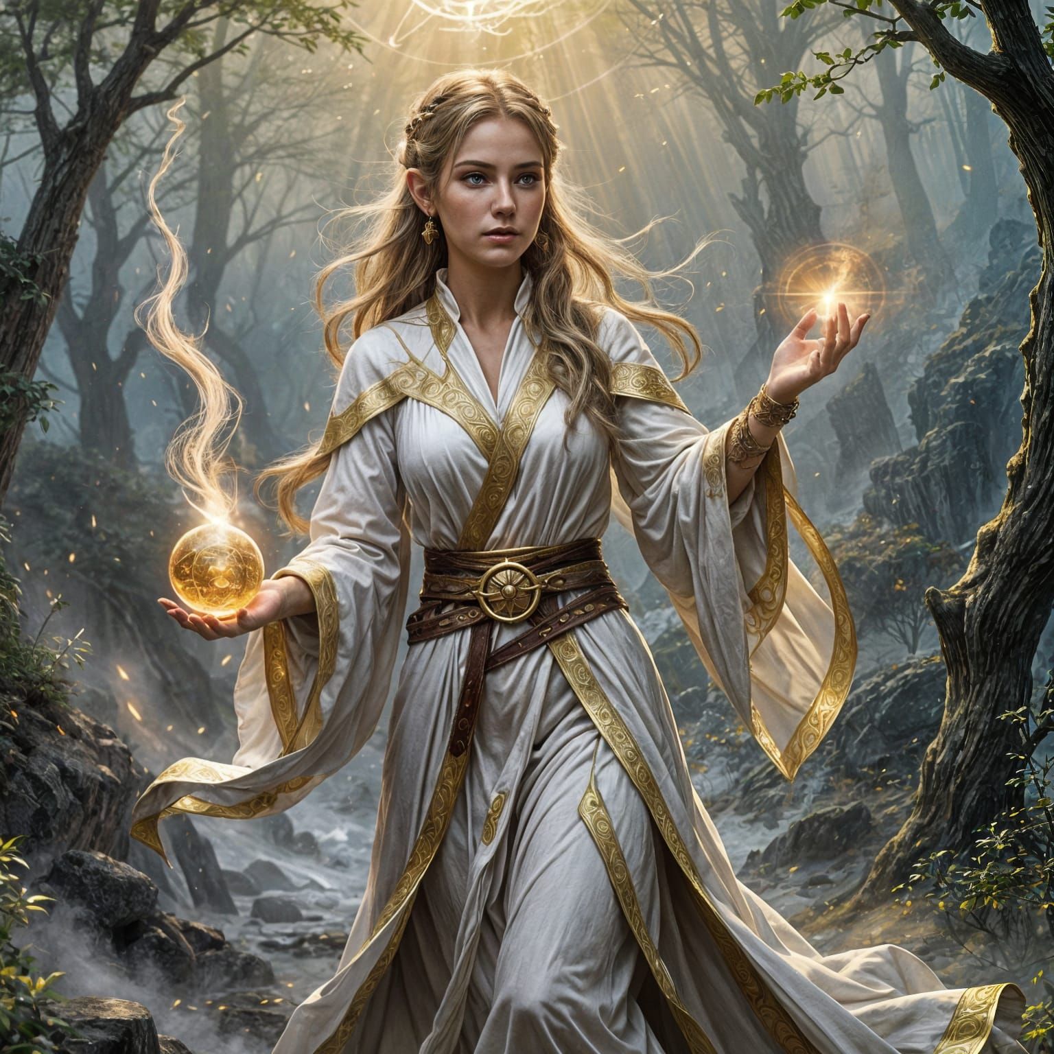 Celestial Warlock Casting Spell in Ethereal Fantasy