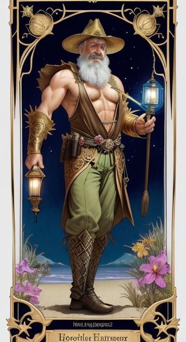 Happy Hermit Tarot Card on Tropical Beach