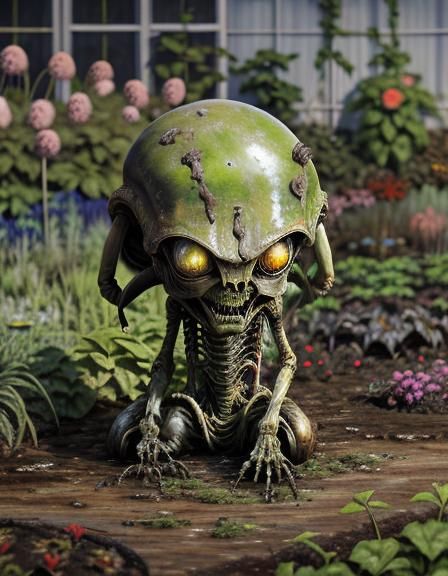 Alien in Garden: Rustic Still Life Oil Painting