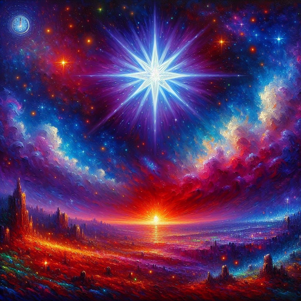 Hopi Star in Violet Landscape as Impasto Painting