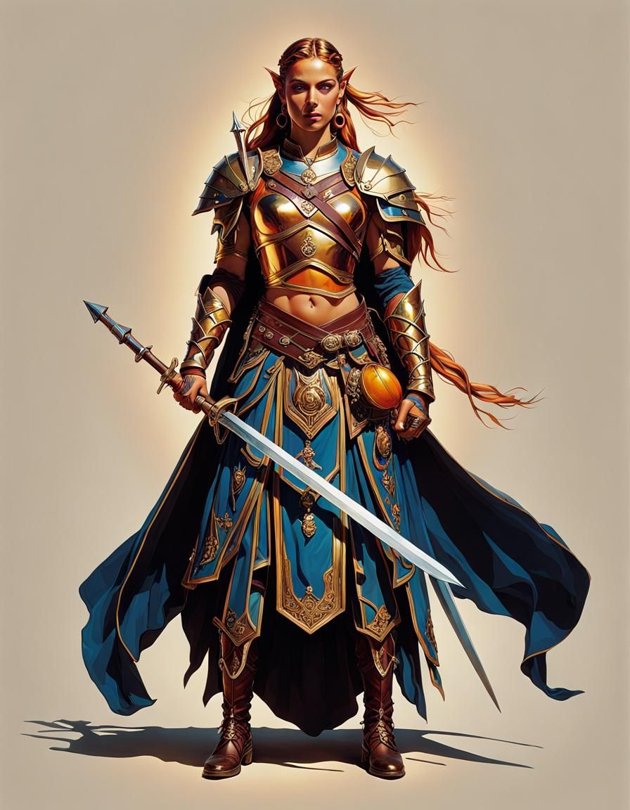 Elf Gladiator in Steppe Landscape: Art Nouveau