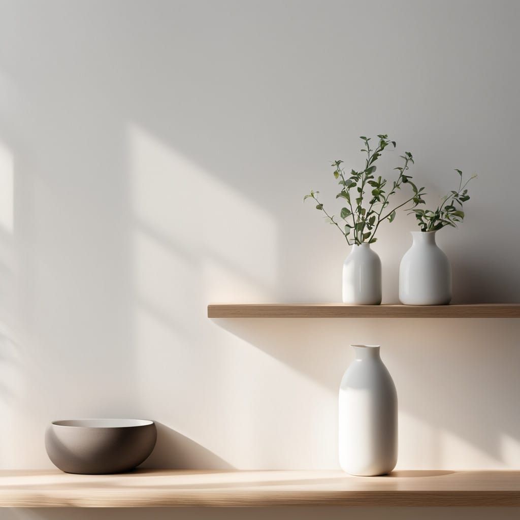 Simple White Shelf with Vase in Soft Light