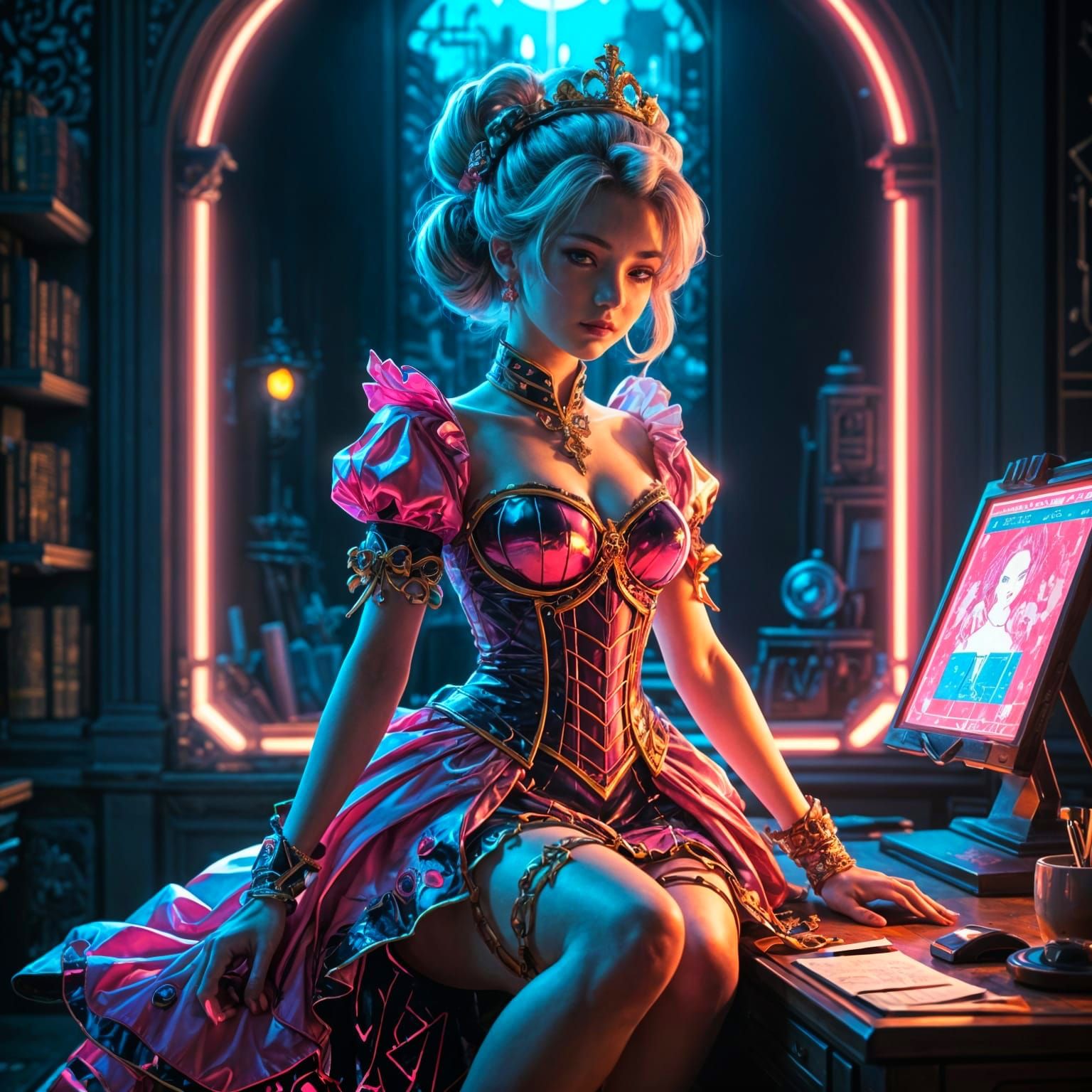 Cyber Princess Assassin in Hand-Drawn Comic Style