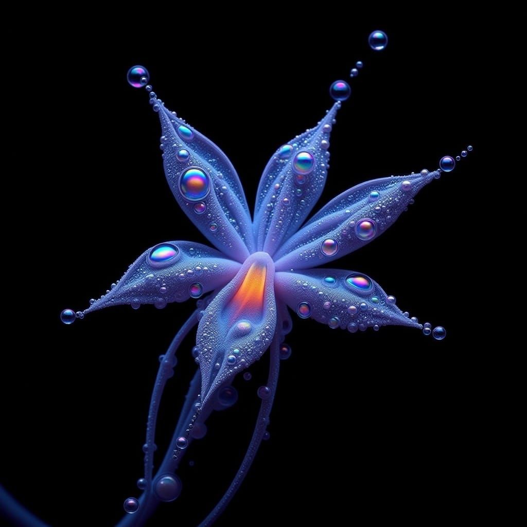 Bioluminescent Orchid of Iridescent Bubbles in Botanical Sty...