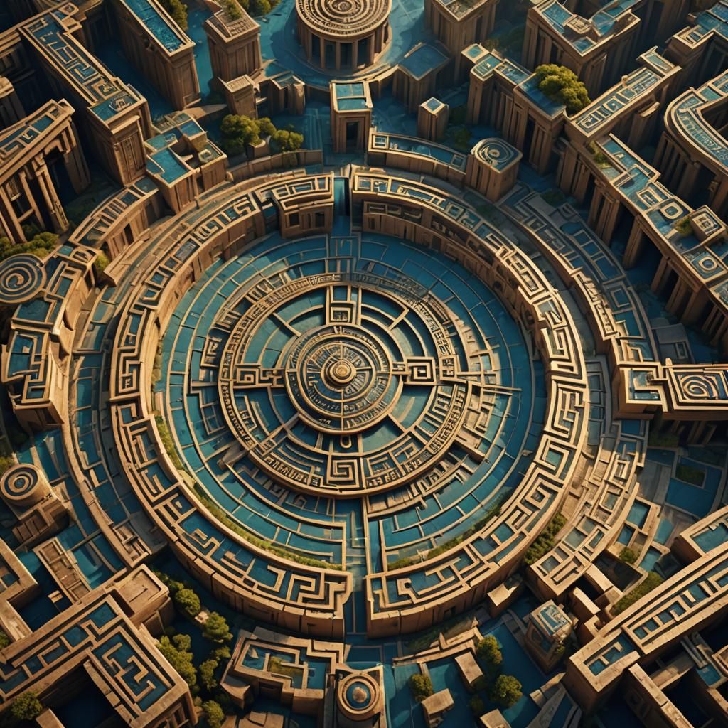 Fantastical Greek Key Motif in Detailed Matte Painting