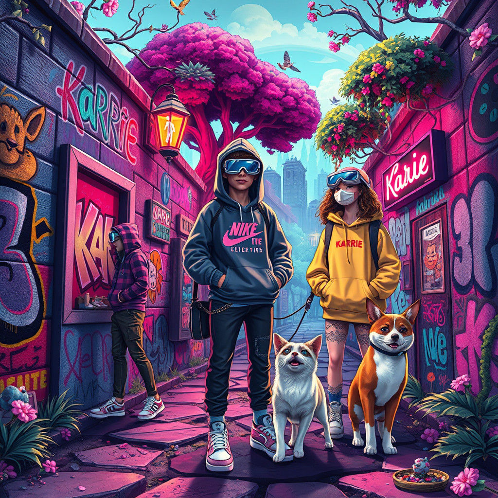 Wonderland Graffiti Art in Hyper-Realistic Postmodern Style