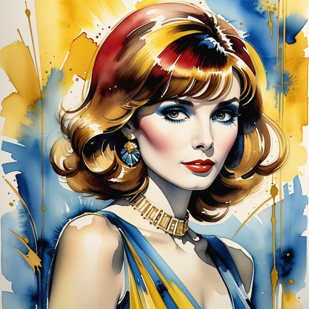 Art Deco Portrait in Watercolor Style