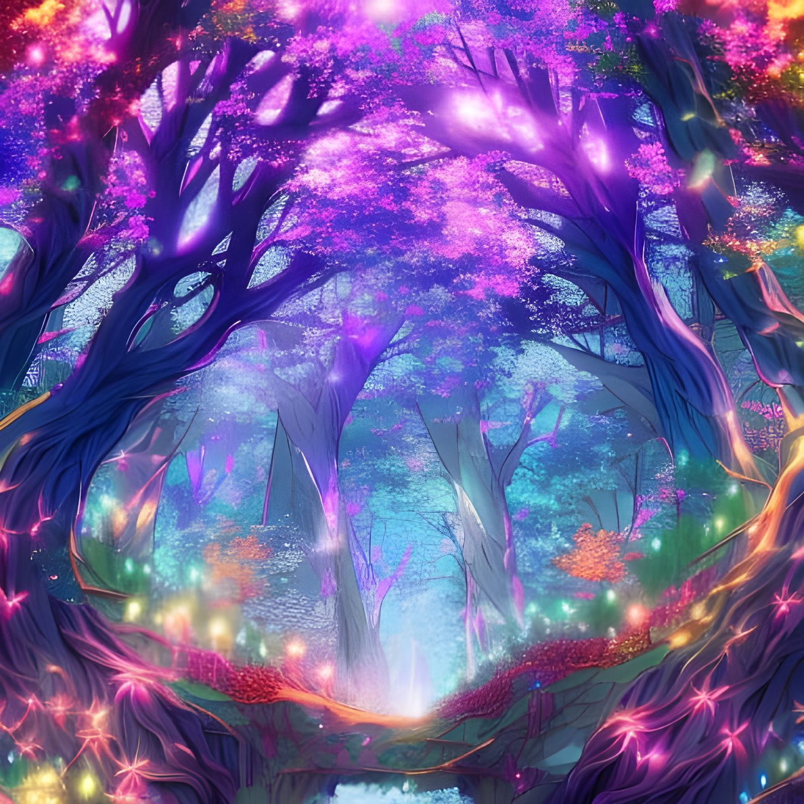 Enchanted Forest with Fairytale Elves in Anime Style