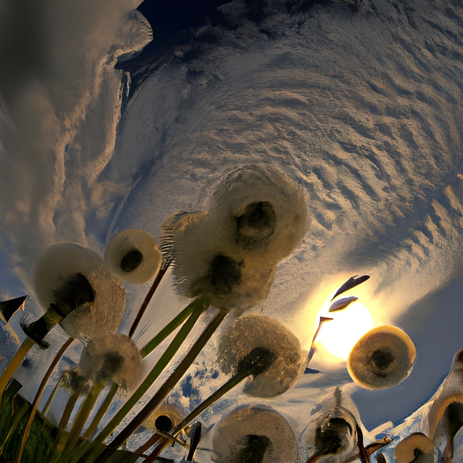 Dreamy Dandelion Bouquet Under Speckled Morning Sky