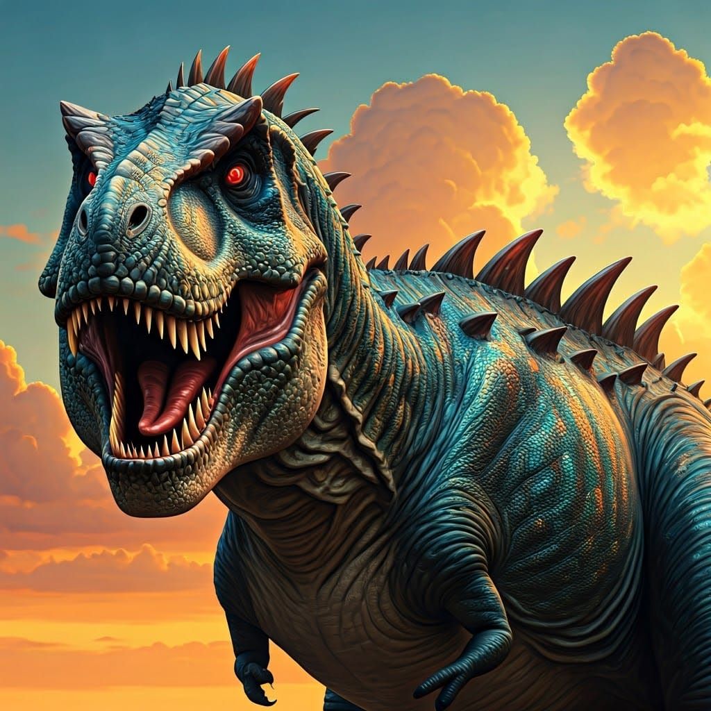 Iridescent Opal Tyrannosaurus Rex Roaring, 3D Render