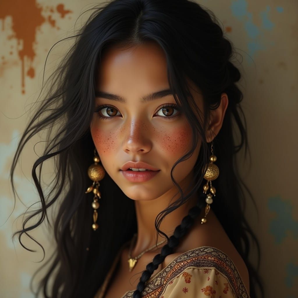 Hyper-Realistic Portrait of a Woman with Wavy Hair