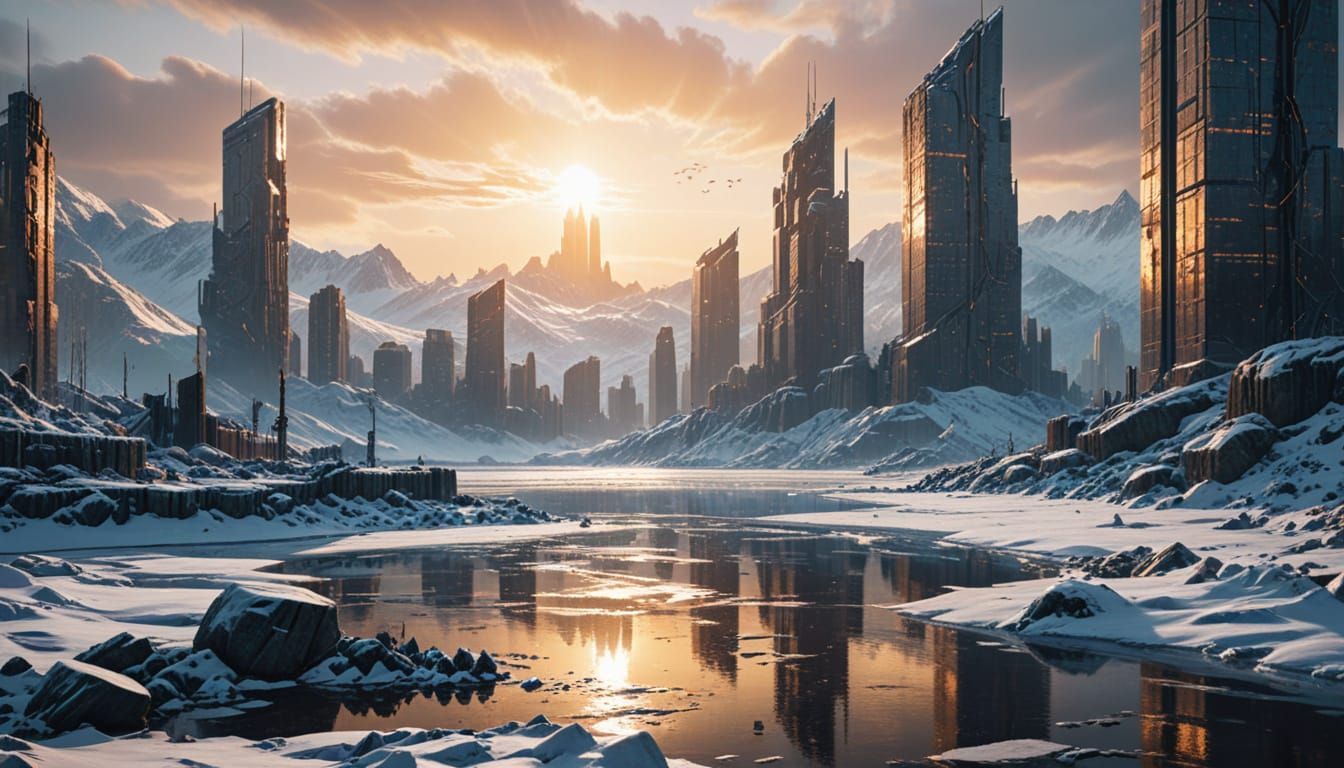 Post-Apocalyptic Cityscape in Golden Light