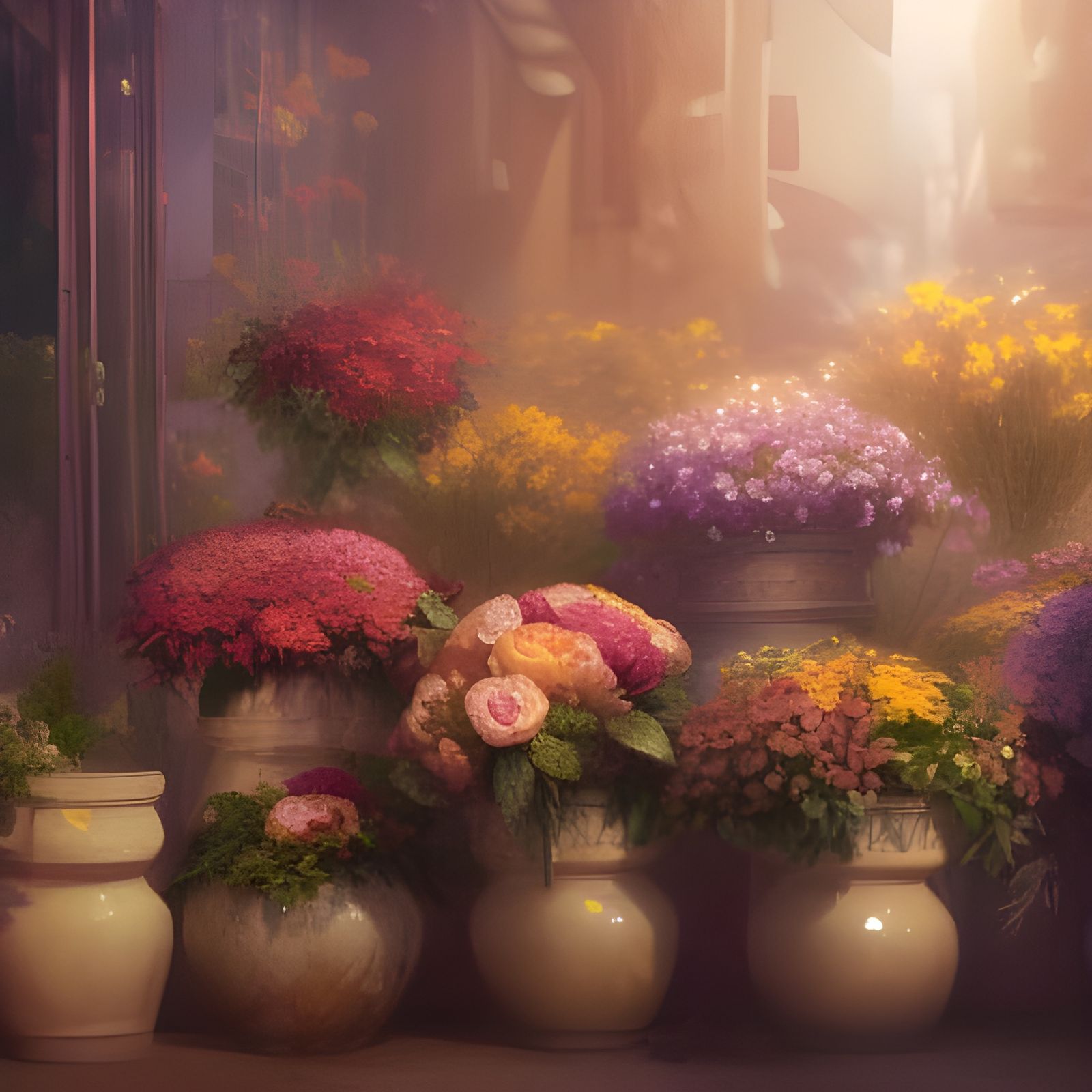 Lush Flower Market with Dramatic Lighting