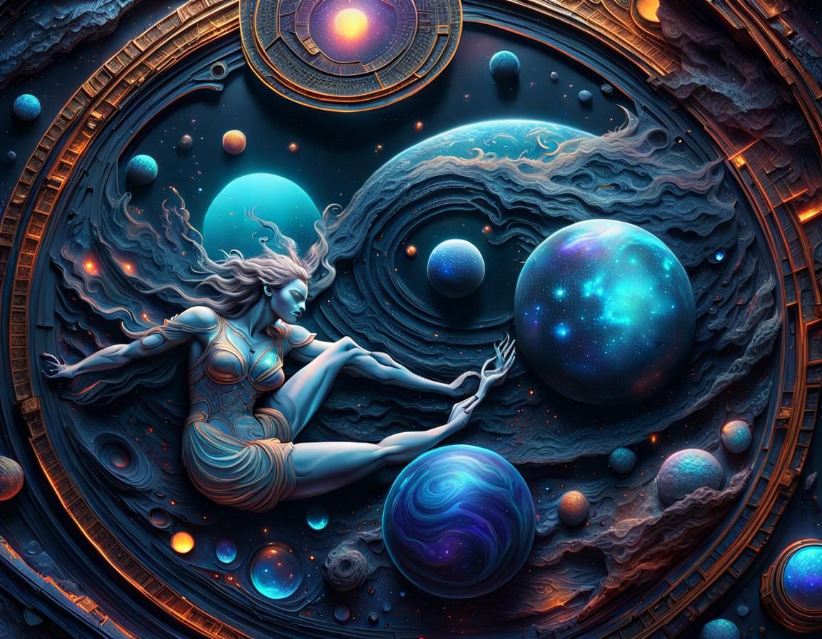 Holographic Cosmic Illustration in Dark Fantasy Style